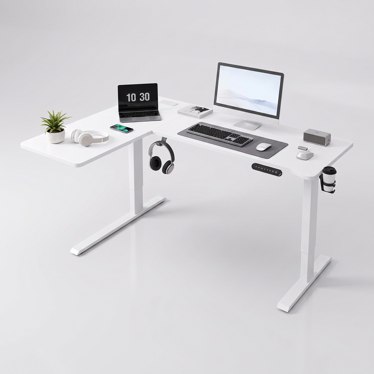 Plateau d'angle en L du bureau Deskzen Corner blanc