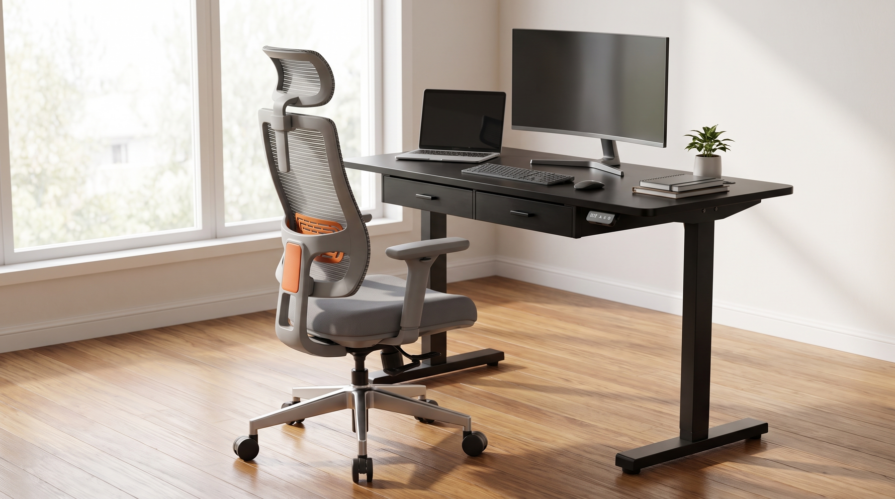 Chaise DeskZen Flow en situation au bureau DeskZen Elevate
