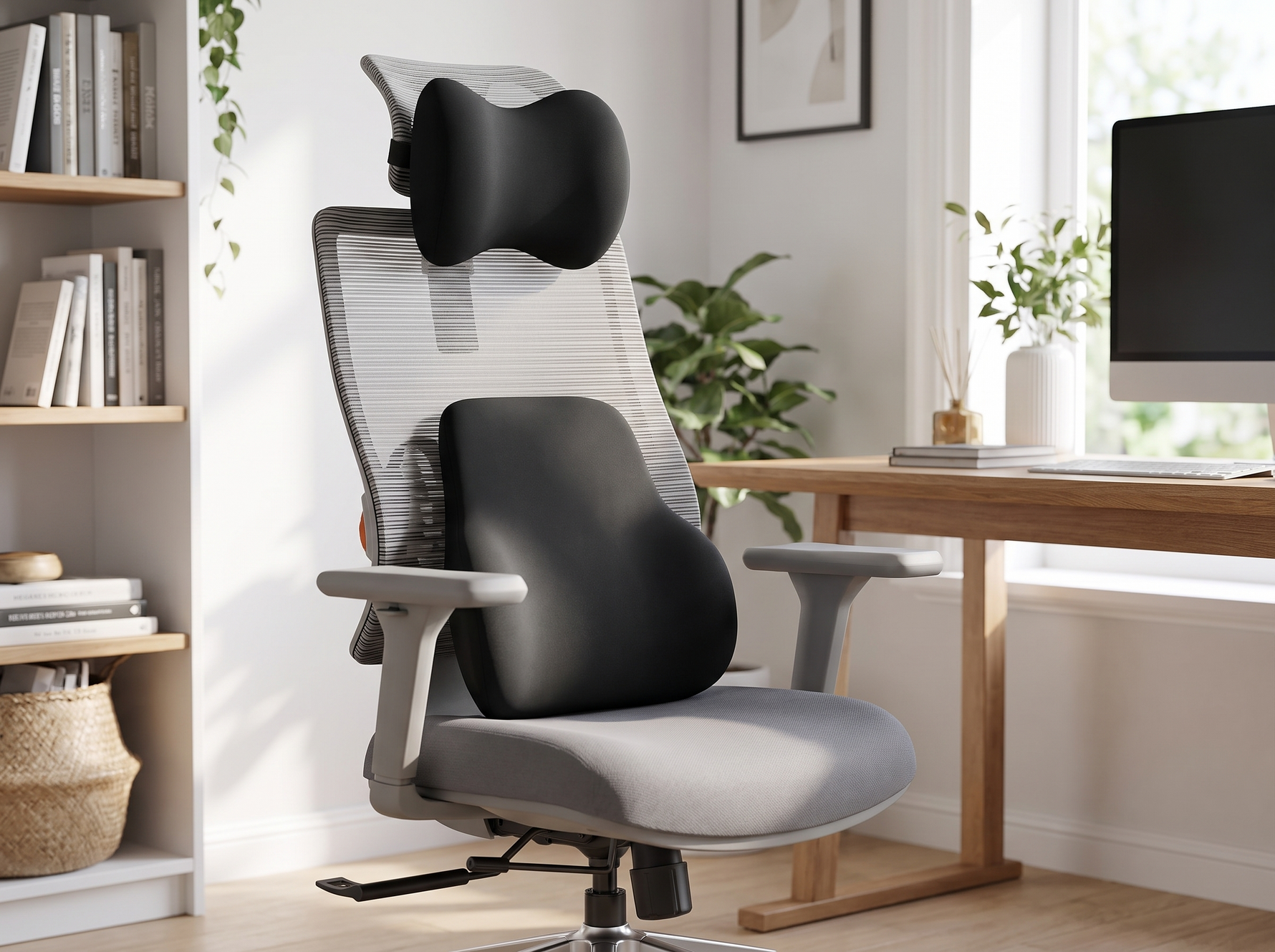 Coussins DeskZen installes sur une chaise de bureau